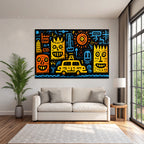 PopArt Bunte Stadtszene Mit Taxi Und Abstrakten Formen