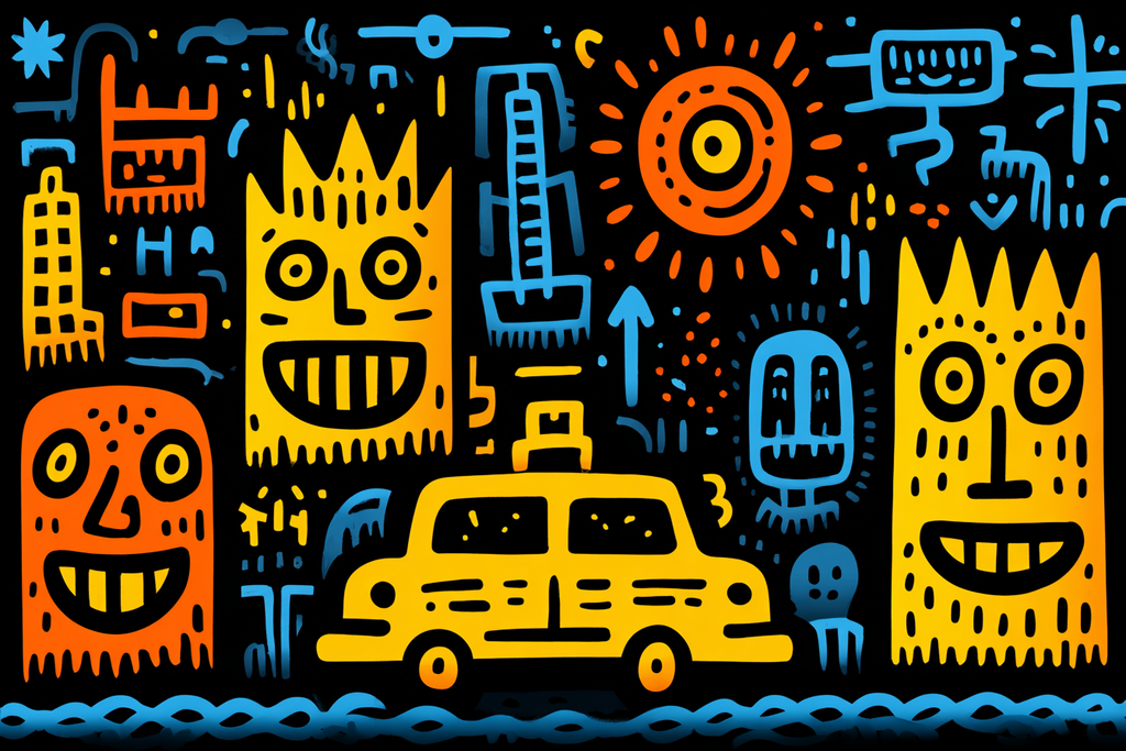 PopArt Bunte Stadtszene Mit Taxi Und Abstrakten Formen | Pop Art | Stilrichtungen
