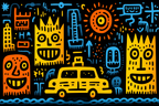 PopArt Bunte Stadtszene Mit Taxi Und Abstrakten Formen | Pop Art | Stilrichtungen