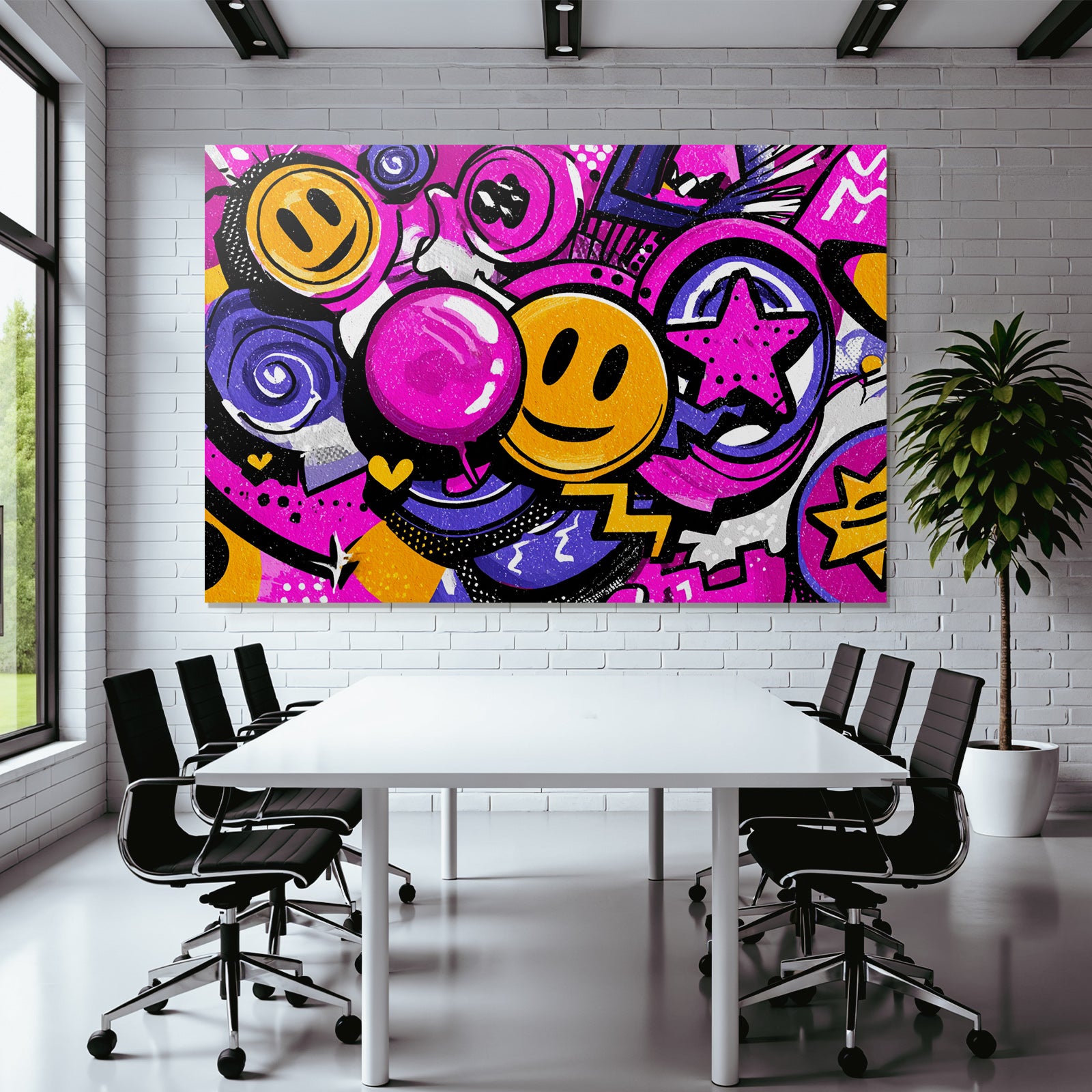 PopArt Bunte Vibrante Grafikdesign Mit Smileys Wirbeln Sternen Und Sprechblasen
