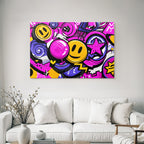 PopArt Bunte Vibrante Grafikdesign Mit Smileys Wirbeln Sternen Und Sprechblasen