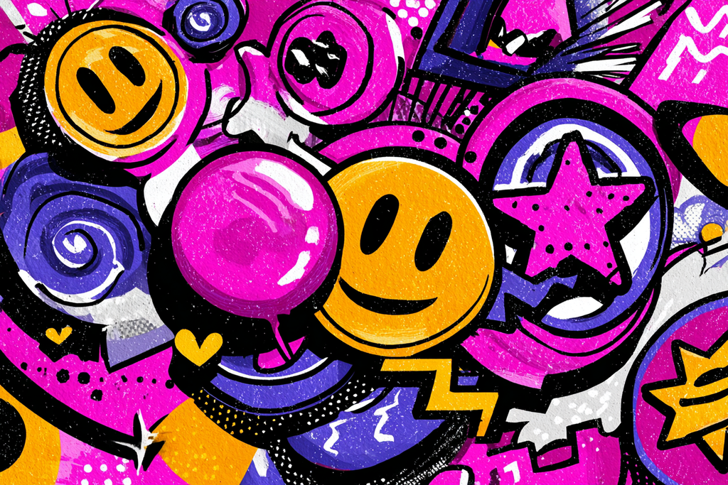PopArt Bunte Vibrante Grafikdesign Mit Smileys Wirbeln Sternen Und Sprechblasen | Pop Art | Stilrichtungen