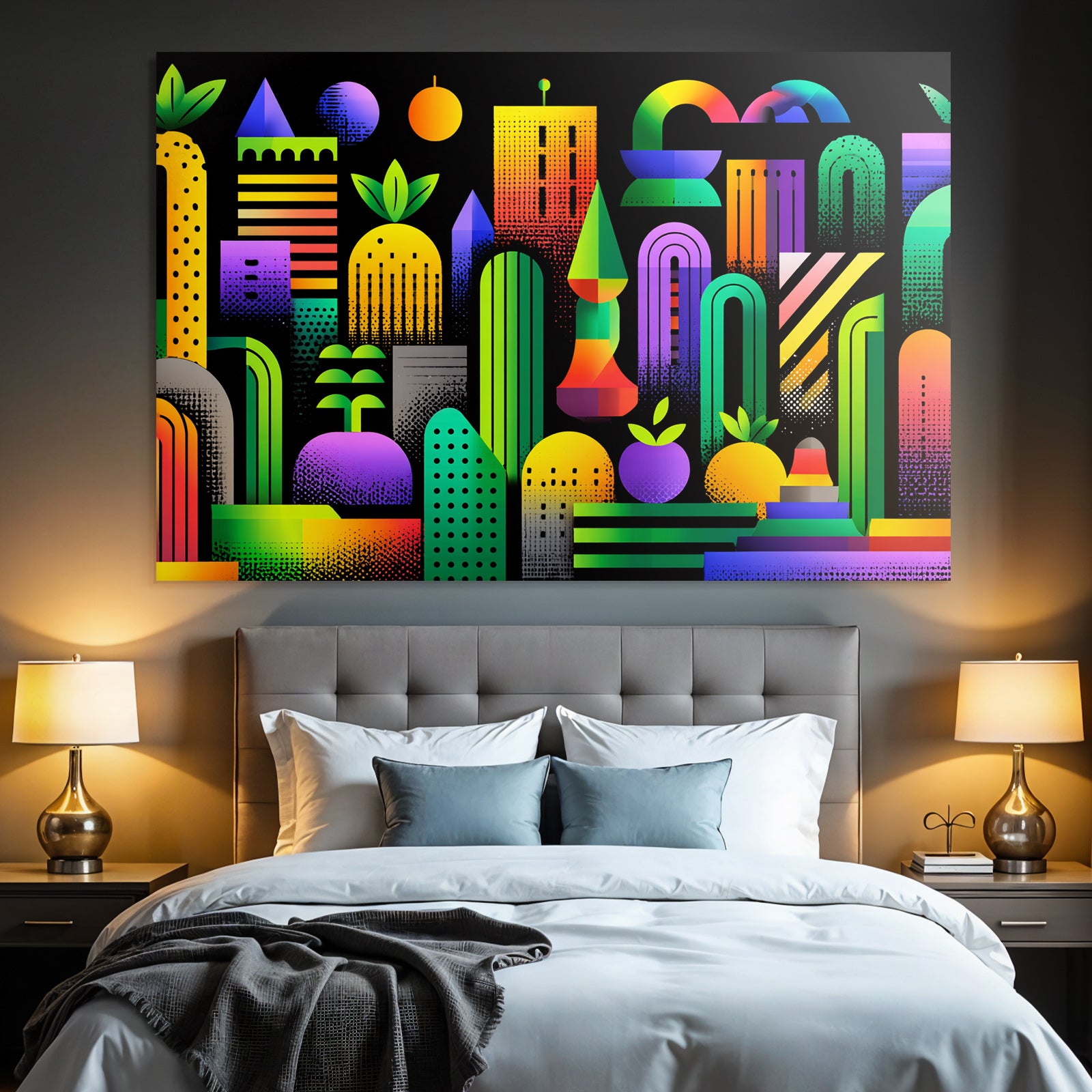PopArt Buntes Abstraktes Design Geometrische Formen Pflanzen Früchte