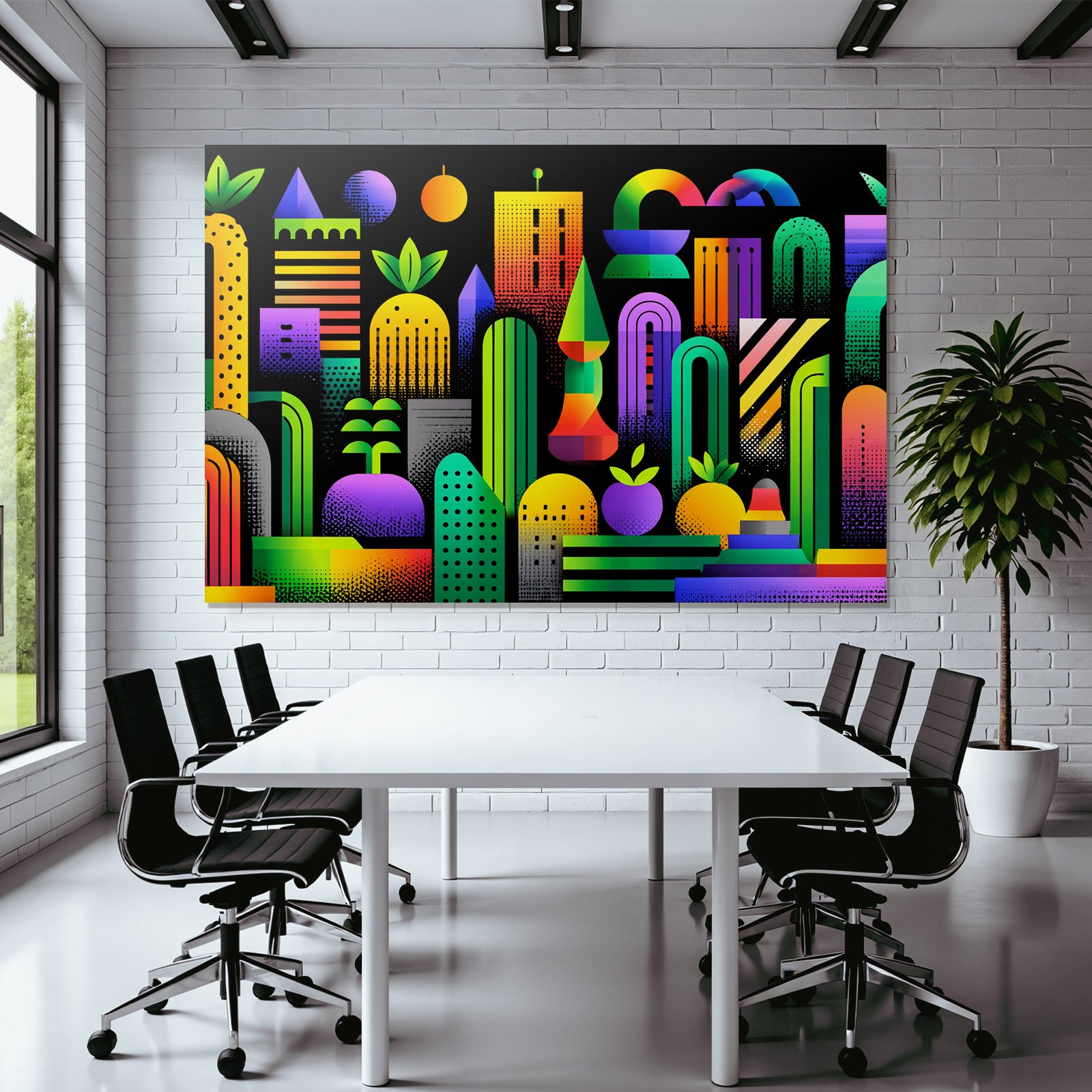 PopArt Buntes Abstraktes Design Geometrische Formen Pflanzen Früchte