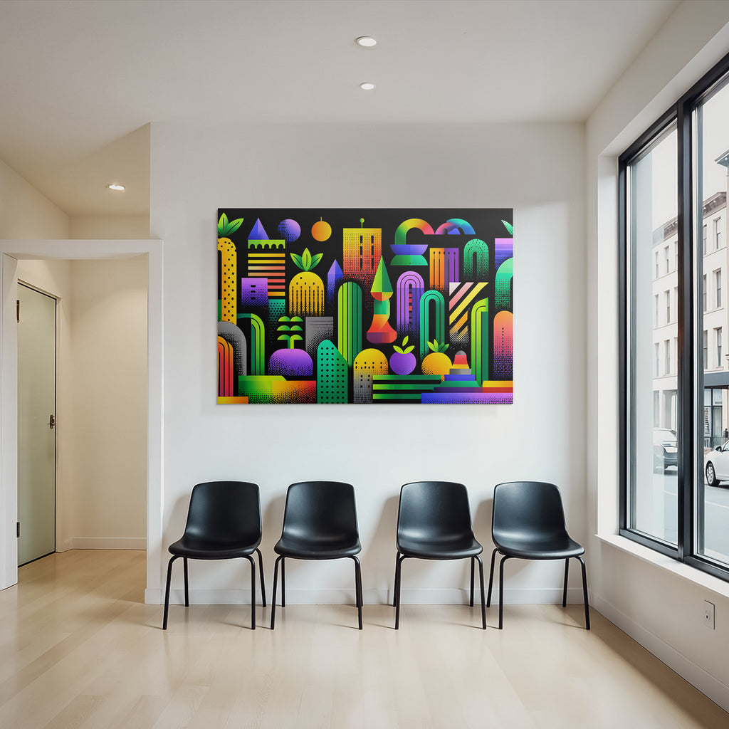 PopArt Buntes Abstraktes Design Geometrische Formen Pflanzen Früchte