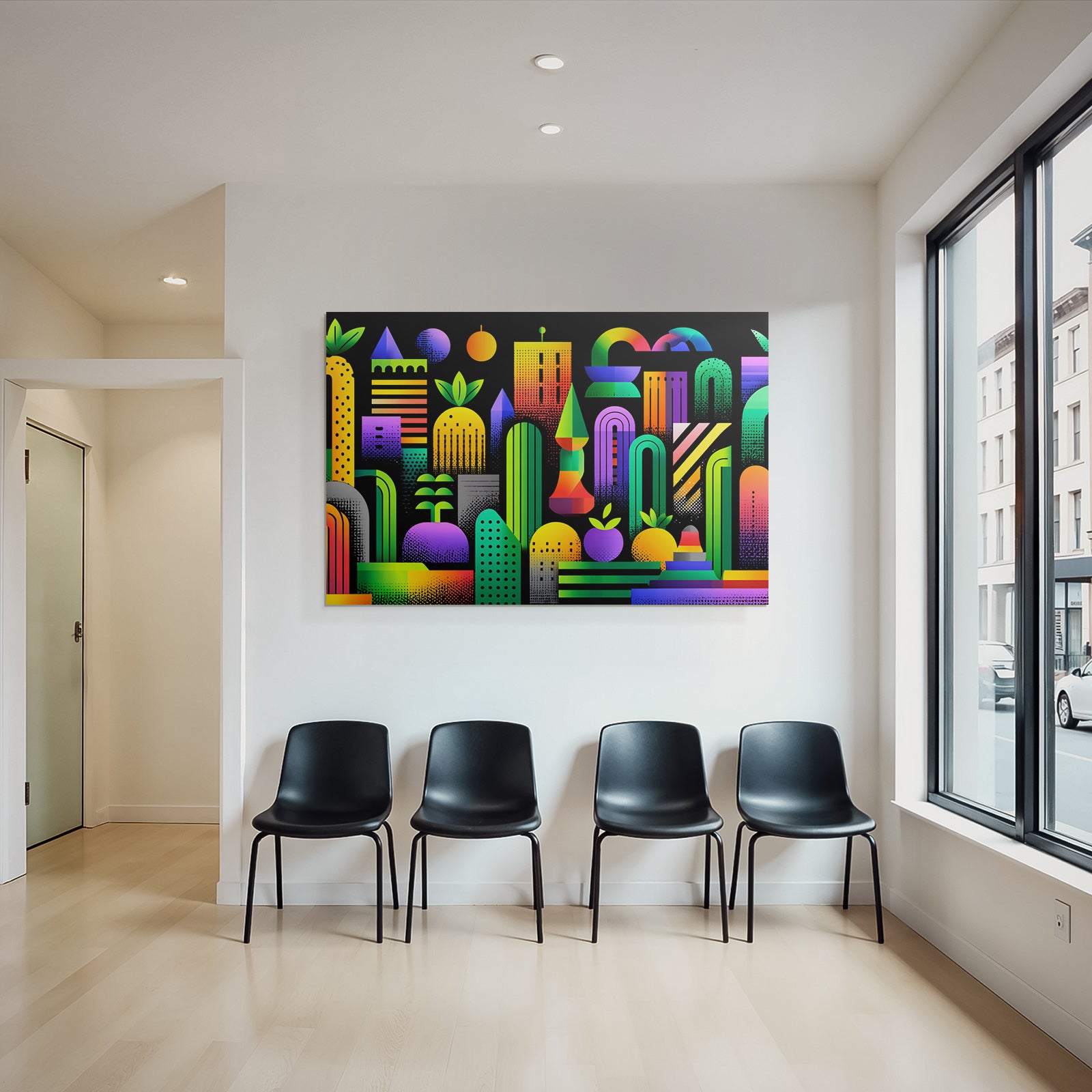PopArt Buntes Abstraktes Design Geometrische Formen Pflanzen Früchte