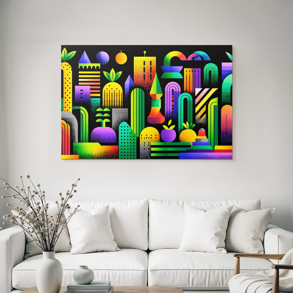 PopArt Buntes Abstraktes Design Geometrische Formen Pflanzen Früchte