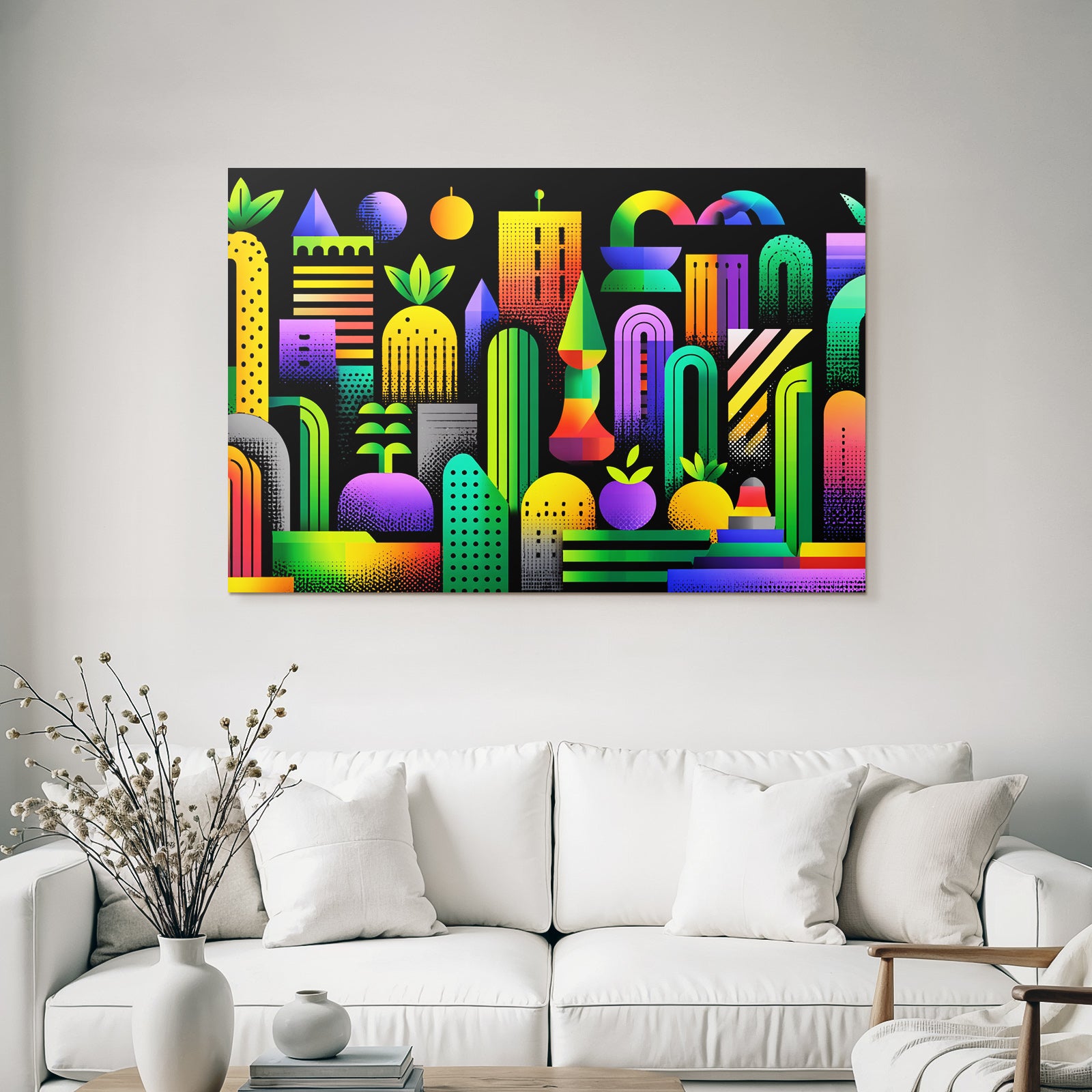 PopArt Buntes Abstraktes Design Geometrische Formen Pflanzen Früchte
