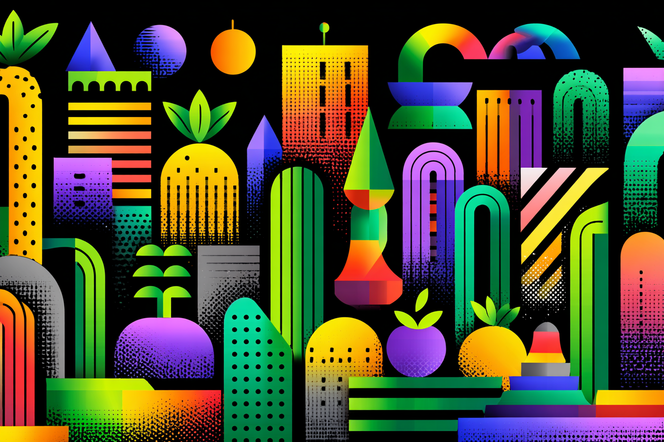 PopArt Buntes Abstraktes Design Geometrische Formen Pflanzen Früchte | Pop Art | Stilrichtungen