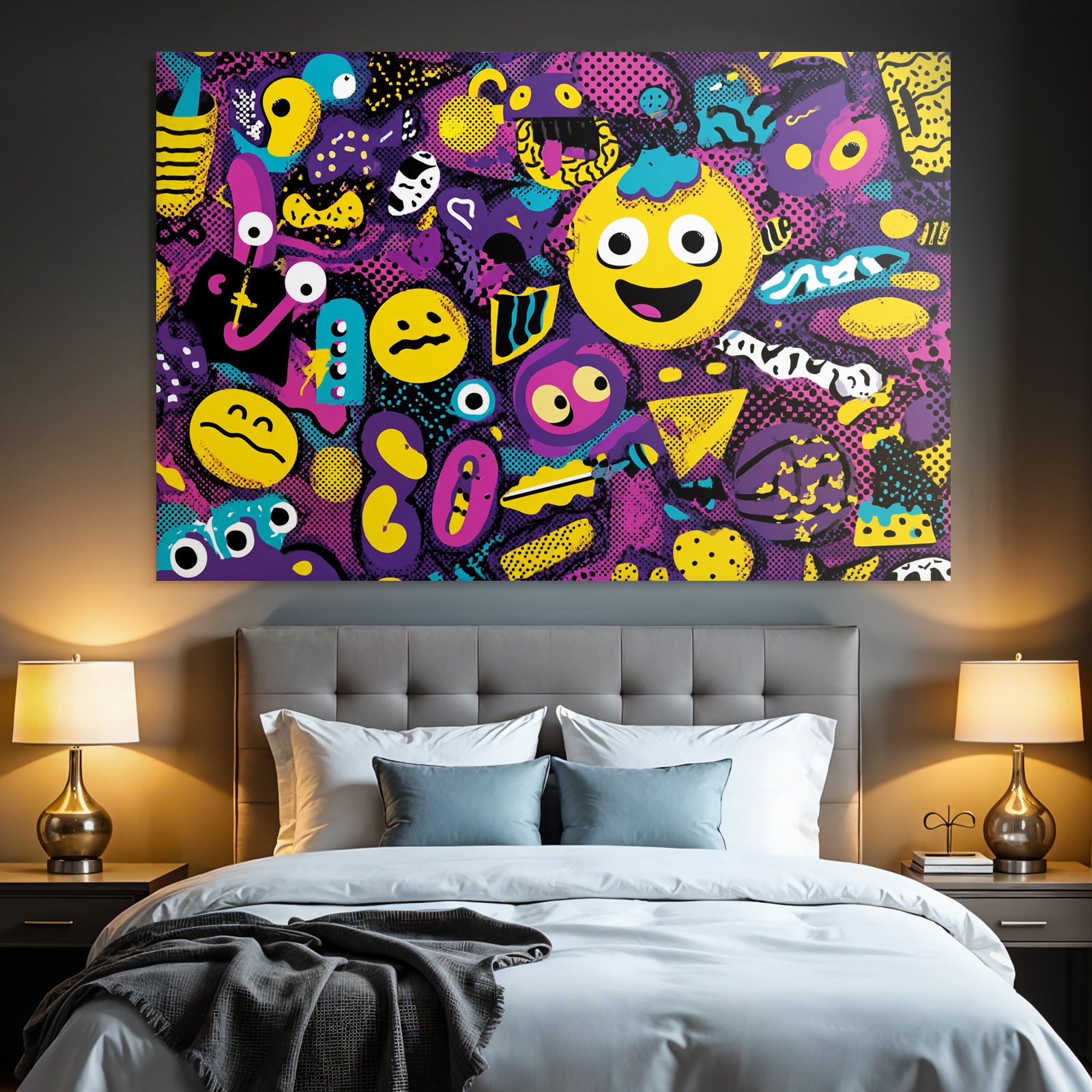 PopArt Buntes Abstraktes Design Mit Cartoonfiguren Und Spielerischen Elementen