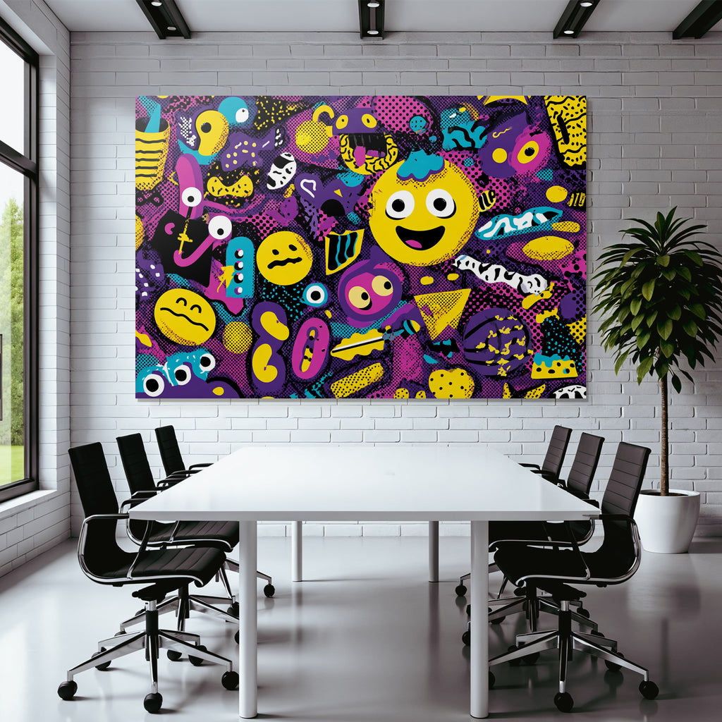 PopArt Buntes Abstraktes Design Mit Cartoonfiguren Und Spielerischen Elementen