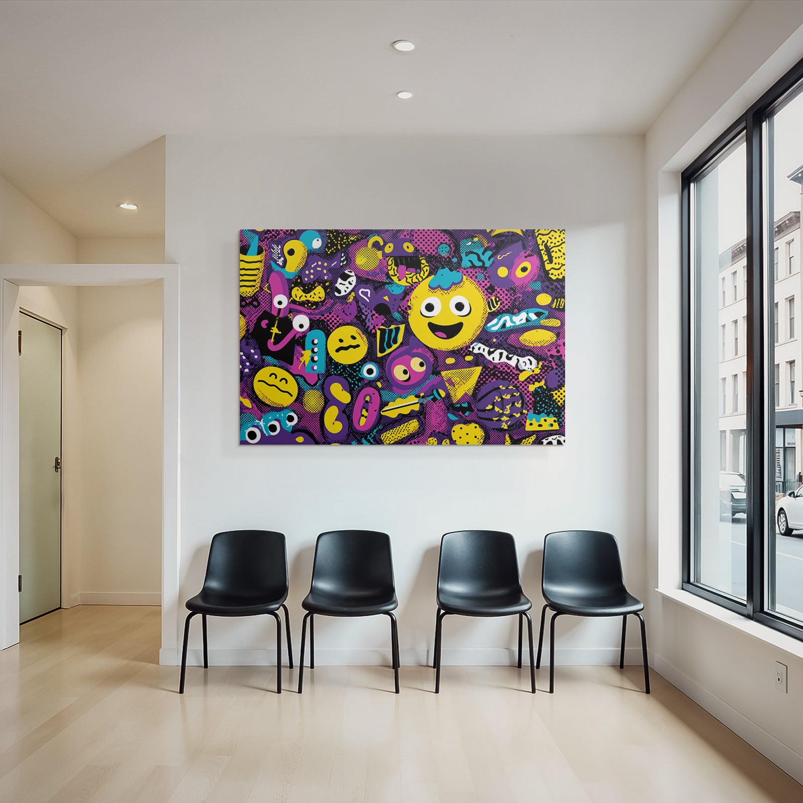 PopArt Buntes Abstraktes Design Mit Cartoonfiguren Und Spielerischen Elementen