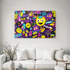 PopArt Buntes Abstraktes Design Mit Cartoonfiguren Und Spielerischen Elementen
