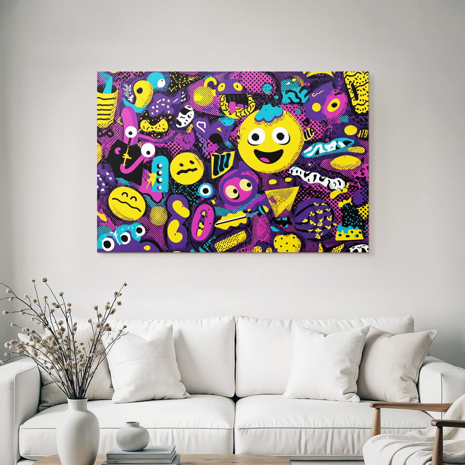 PopArt Buntes Abstraktes Design Mit Cartoonfiguren Und Spielerischen Elementen