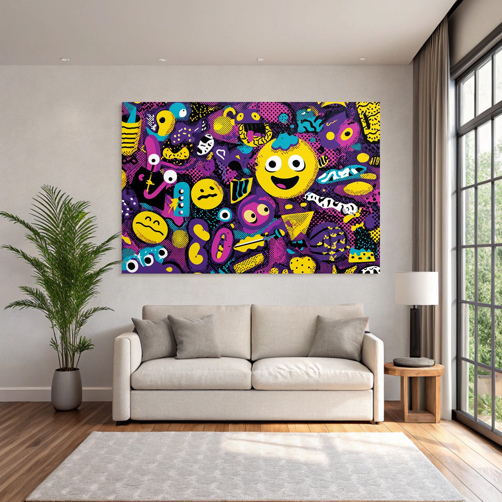 PopArt Buntes Abstraktes Design Mit Cartoonfiguren Und Spielerischen Elementen