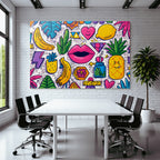 PopArt Buntes Tropisches Muster Mit Obst Blatt Geometrie Und Lippen
