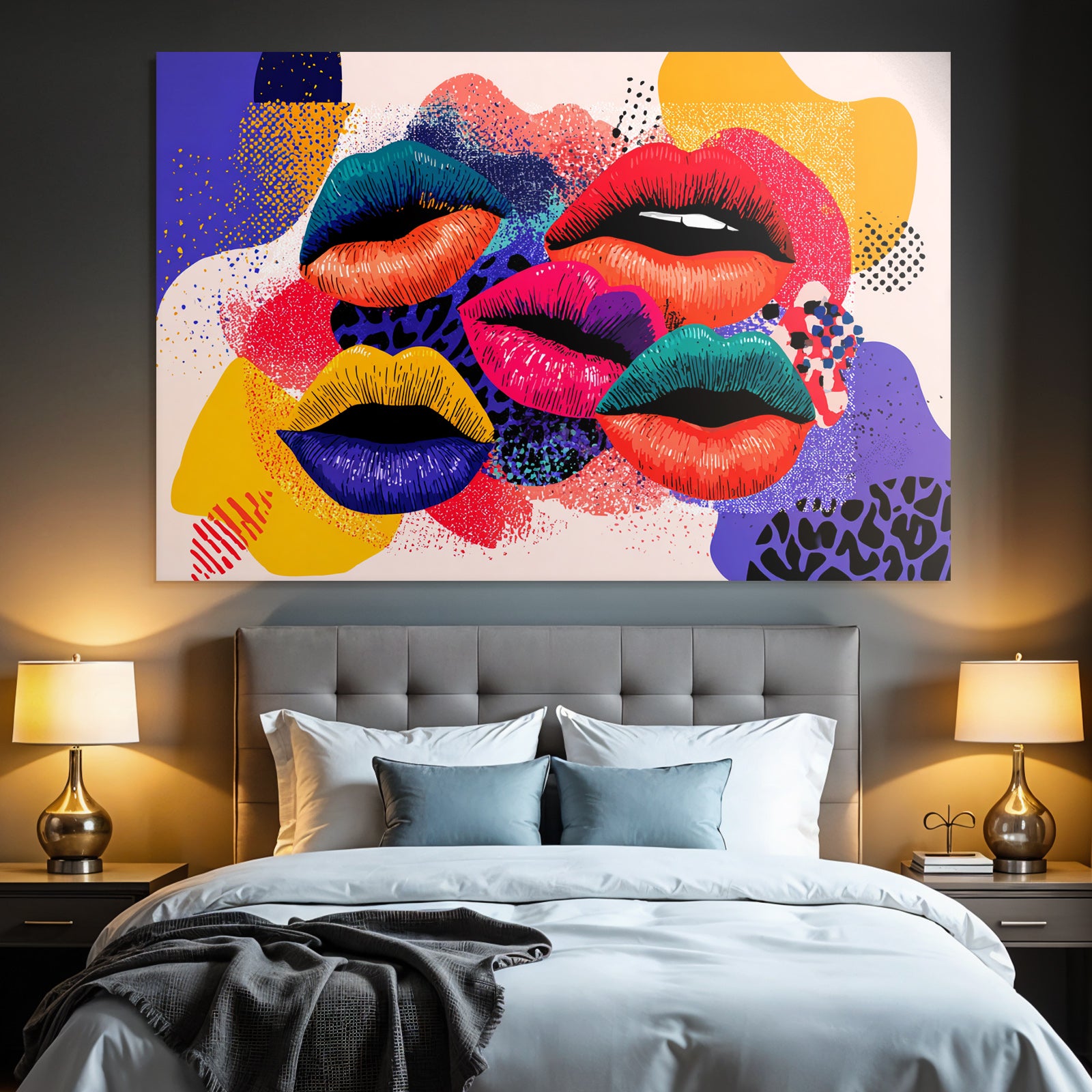 PopArt Farbenfrohe Lippen Und Abstrakte Muster