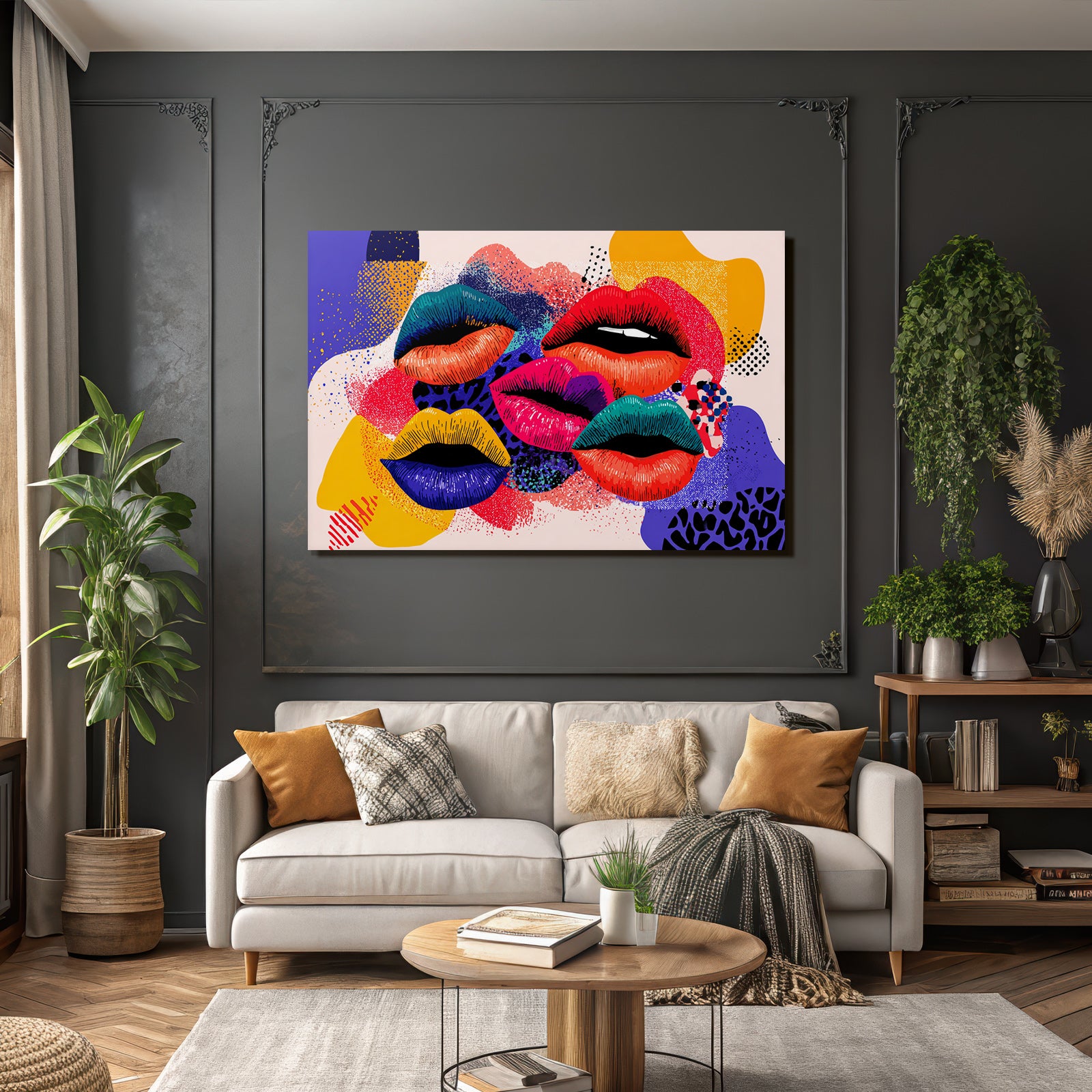 PopArt Farbenfrohe Lippen Und Abstrakte Muster