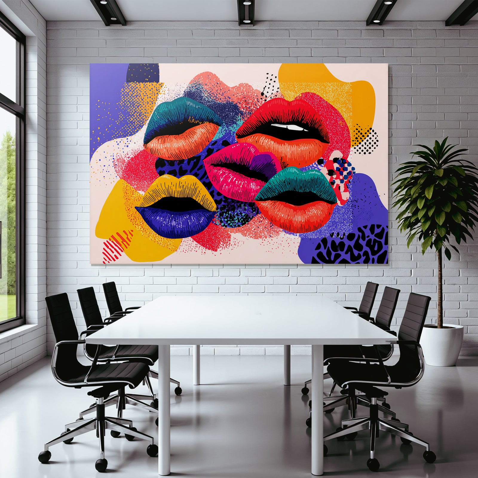 PopArt Farbenfrohe Lippen Und Abstrakte Muster