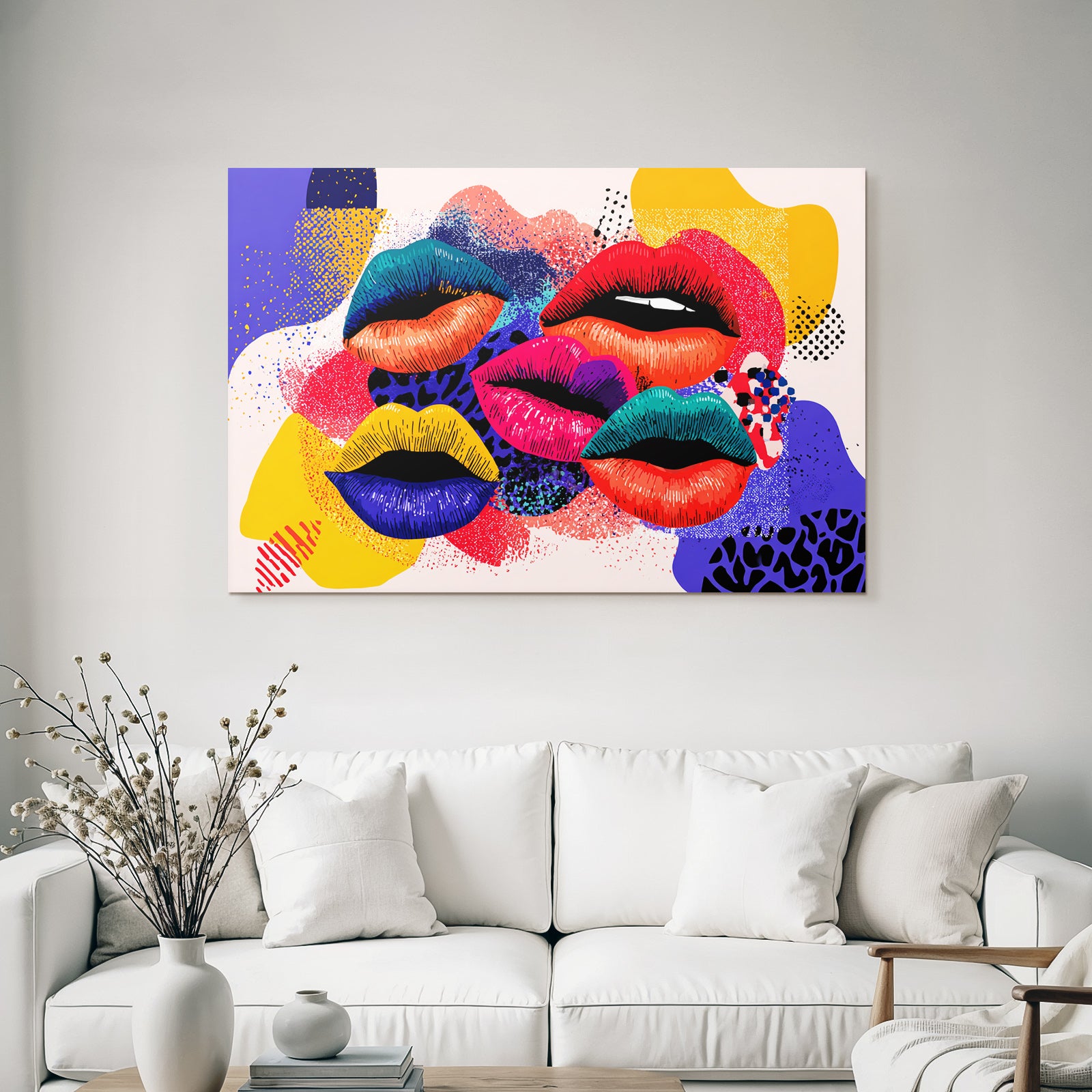 PopArt Farbenfrohe Lippen Und Abstrakte Muster