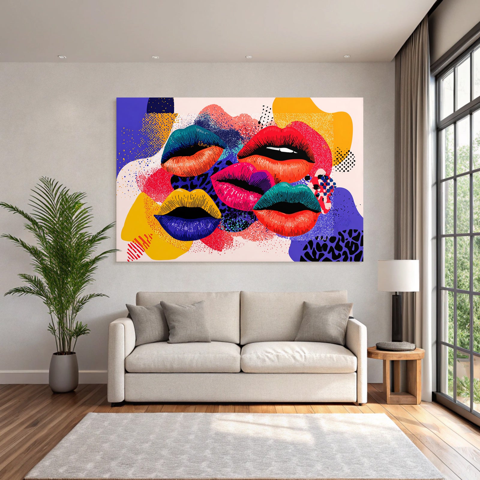 PopArt Farbenfrohe Lippen Und Abstrakte Muster