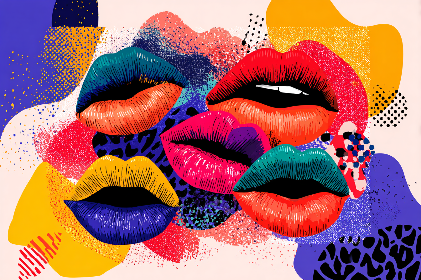 PopArt Farbenfrohe Lippen Und Abstrakte Muster | Pop Art | Stilrichtungen