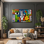PopArt Farbig Und Abstrakt Kunstwerk Mit Auge Handgesten Und Vibranten Mustern