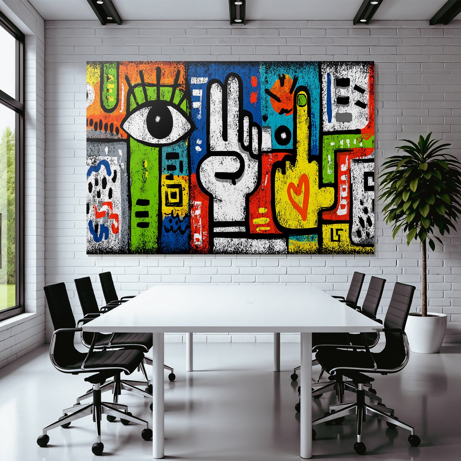 PopArt Farbig Und Abstrakt Kunstwerk Mit Auge Handgesten Und Vibranten Mustern