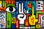PopArt Farbig Und Abstrakt Kunstwerk Mit Auge Handgesten Und Vibranten Mustern | Pop Art | Stilrichtungen