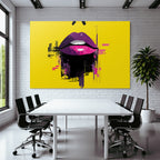 PopArt Grafikdesign Stilisierte Lippen Vibrante Farben Gelber Hintergrund