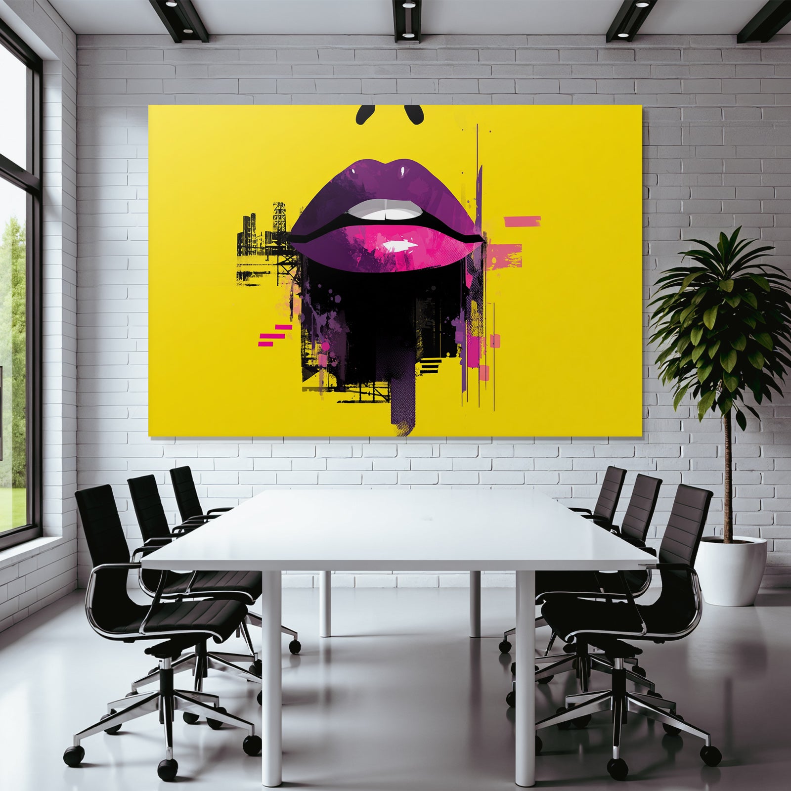PopArt Grafikdesign Stilisierte Lippen Vibrante Farben Gelber Hintergrund