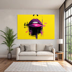 PopArt Grafikdesign Stilisierte Lippen Vibrante Farben Gelber Hintergrund