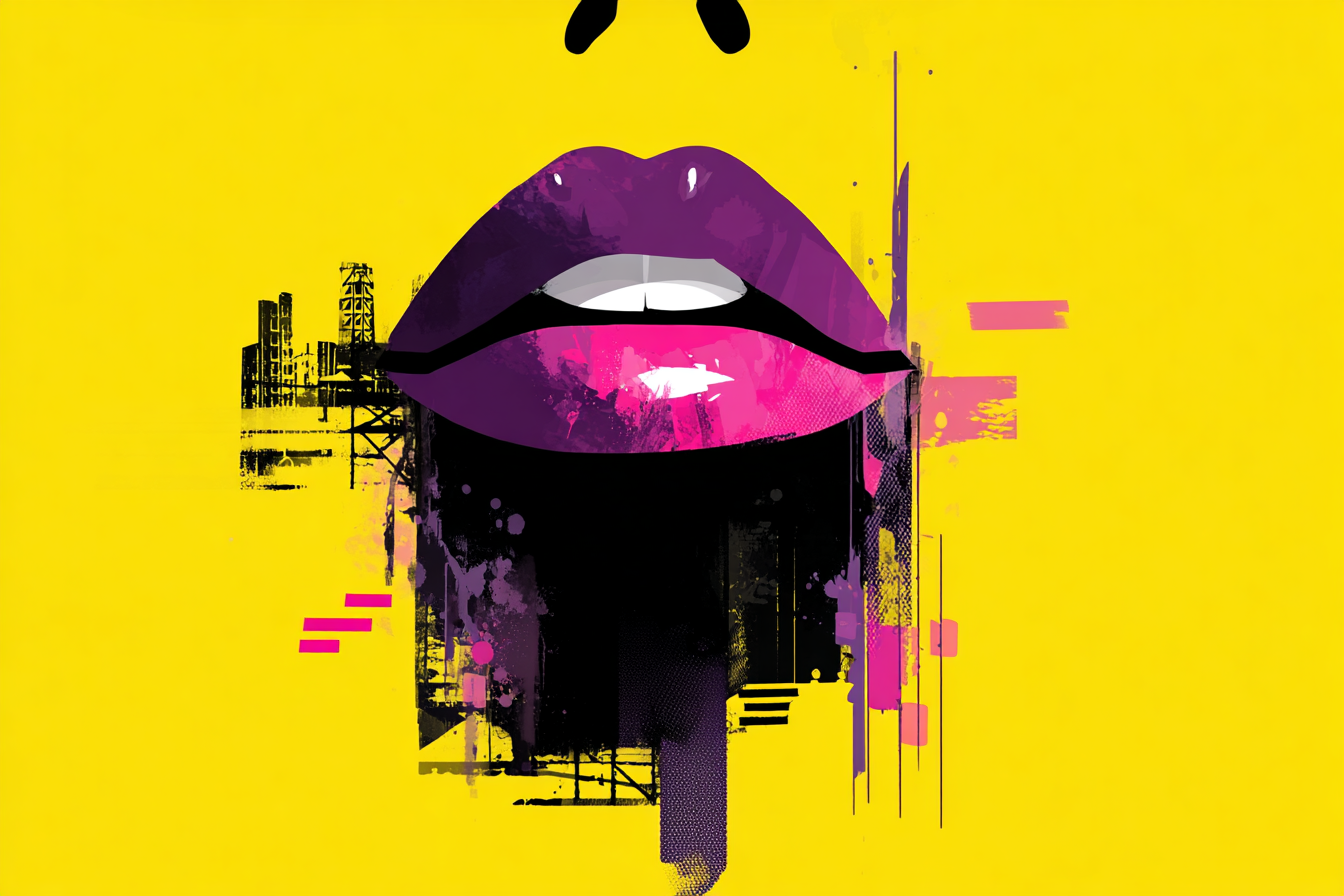 PopArt Grafikdesign Stilisierte Lippen Vibrante Farben Gelber Hintergrund | Pop Art | Stilrichtungen