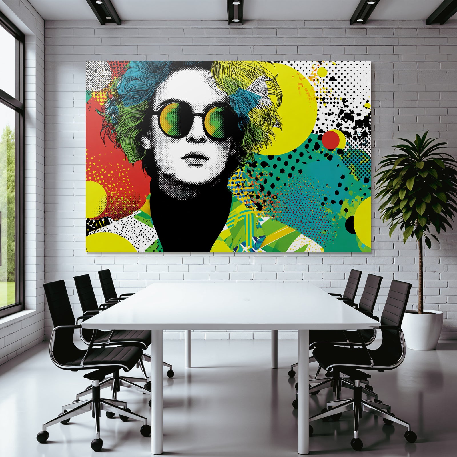 PopArt Künstlerische Illustration Figur Mit Bunten Haaren Und Sonnenbrille