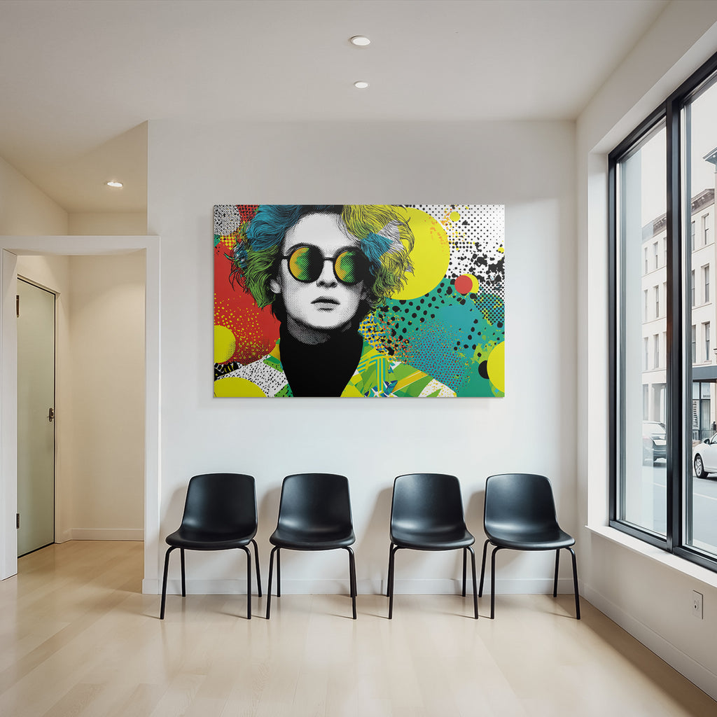 PopArt Künstlerische Illustration Figur Mit Bunten Haaren Und Sonnenbrille