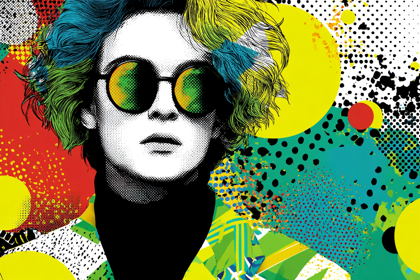 PopArt Künstlerische Illustration Figur Mit Bunten Haaren Und Sonnenbrille | Pop Art | Stilrichtungen