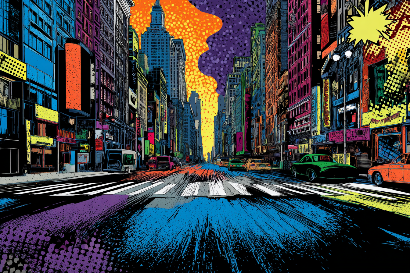 PopArt Lebhafte Stadtstrasse Comicbuchillustration | Pop Art | Stilrichtungen
