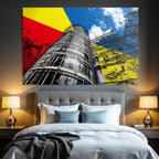 PopArt Modernes Gebaeude Mit Farben Rot Gelb Blau