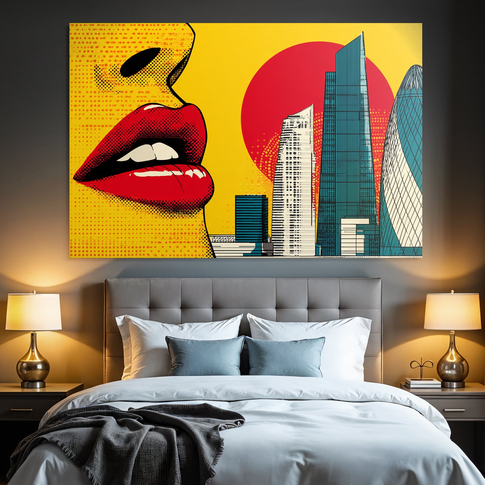 PopArt Nahaufnahme Lippen Frau Stadt Glamour