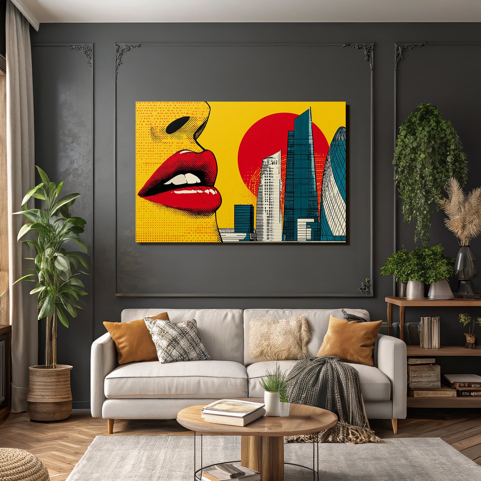PopArt Nahaufnahme Lippen Frau Stadt Glamour