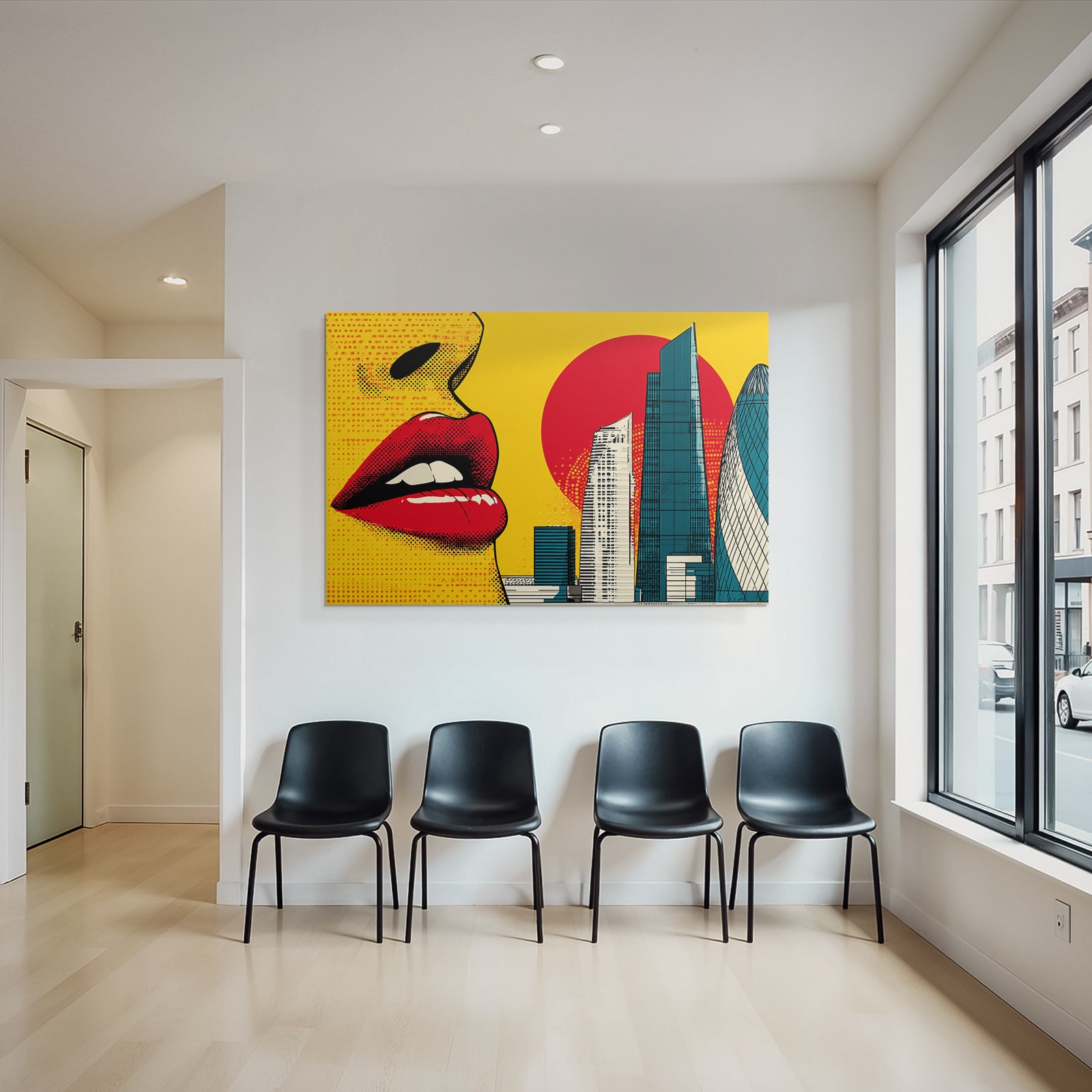 PopArt Nahaufnahme Lippen Frau Stadt Glamour