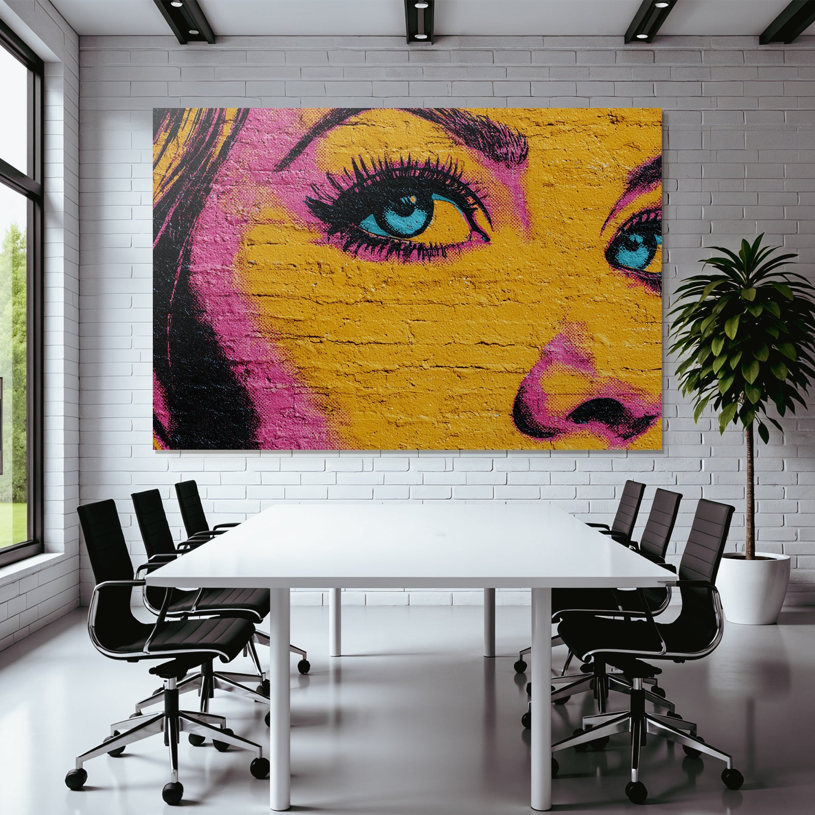 PopArt Nahaufnahme Mural Strassenkunst Stilisiertes Auge Und Gesicht Leuchtende Farben