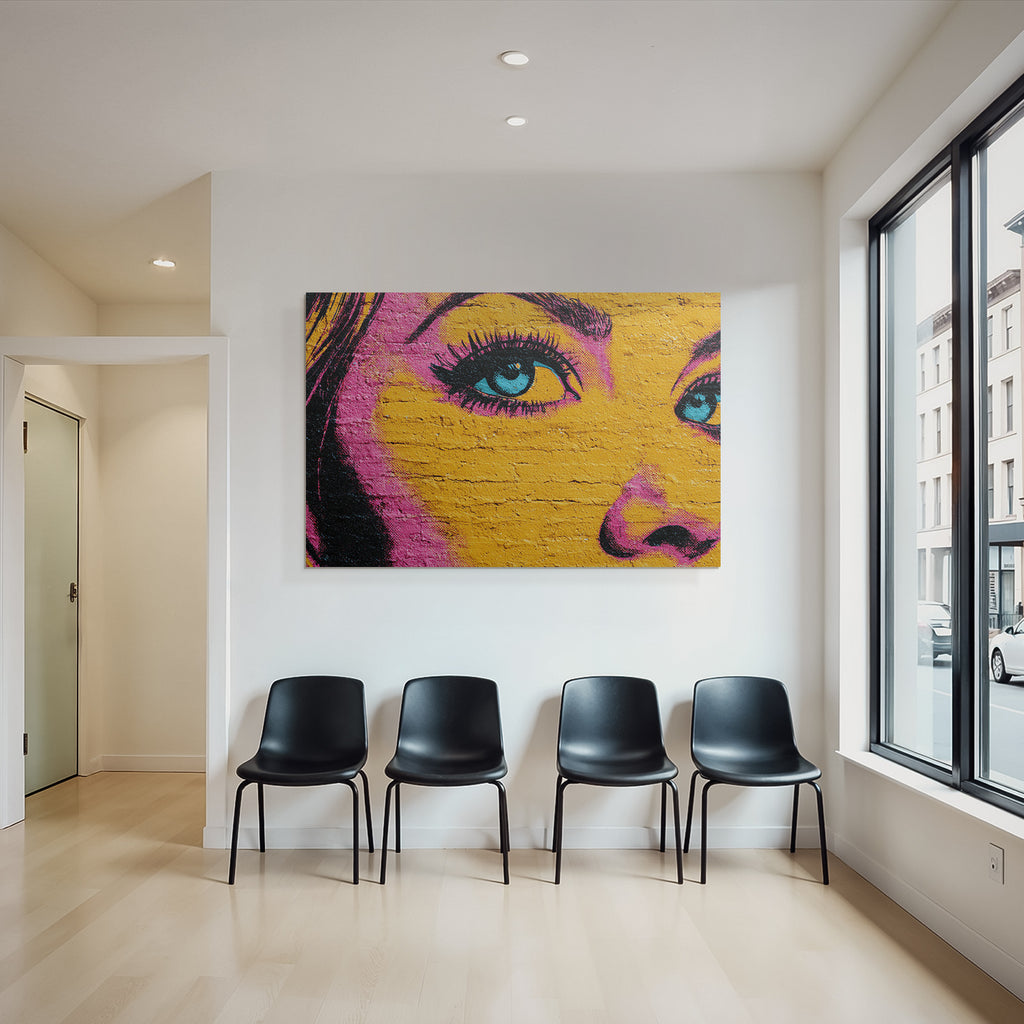 PopArt Nahaufnahme Mural Strassenkunst Stilisiertes Auge Und Gesicht Leuchtende Farben
