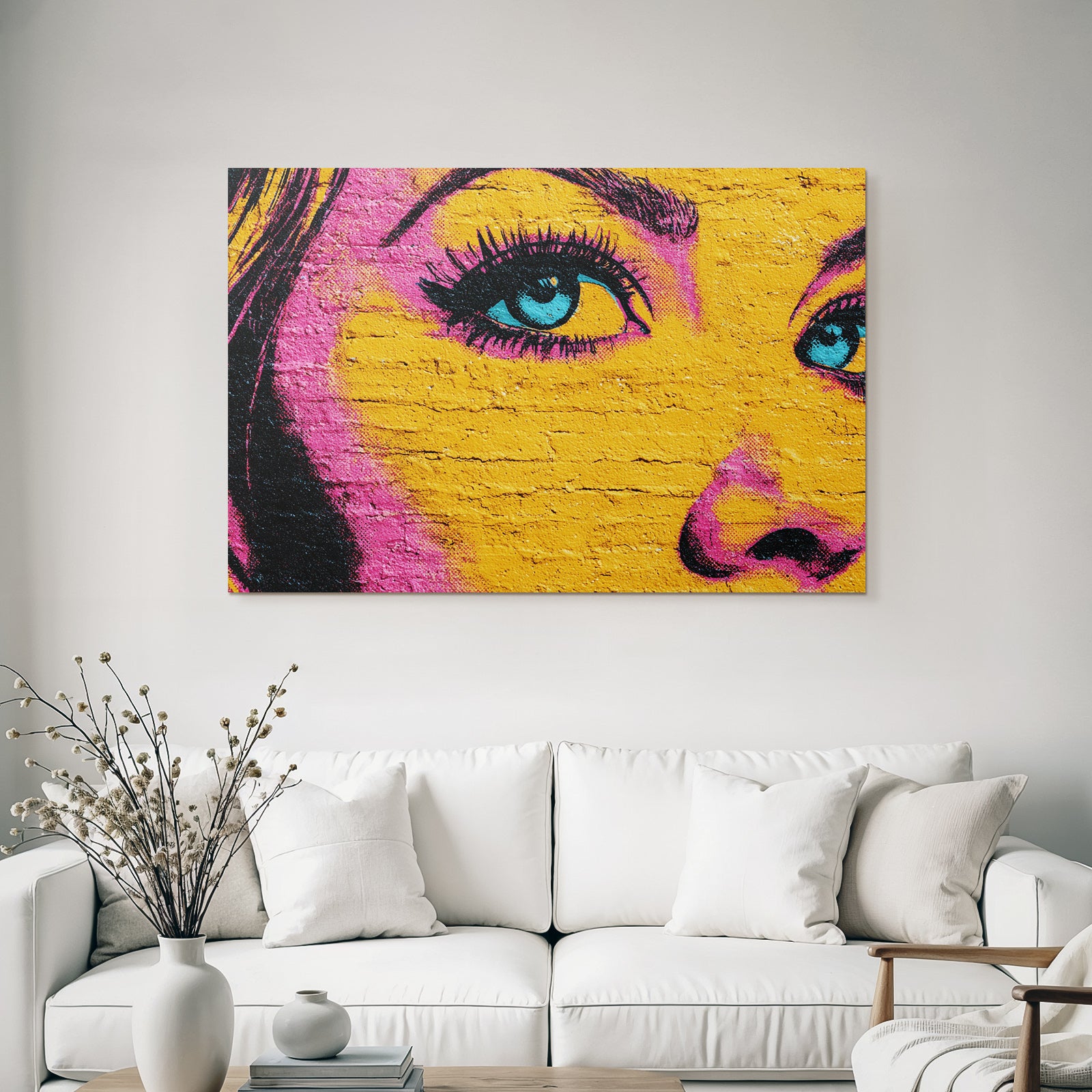 PopArt Nahaufnahme Mural Strassenkunst Stilisiertes Auge Und Gesicht Leuchtende Farben