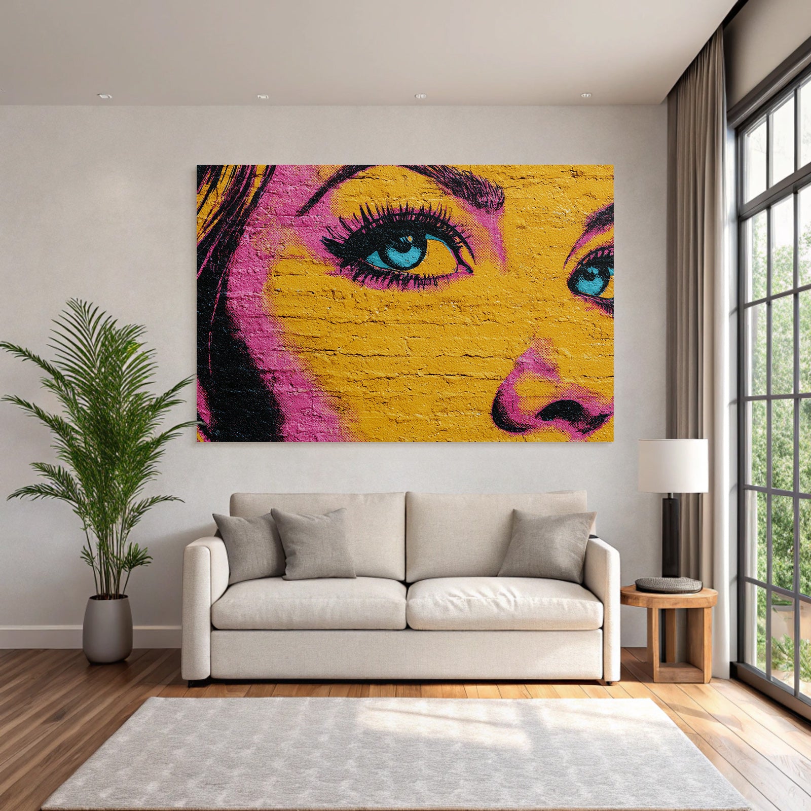 PopArt Nahaufnahme Mural Strassenkunst Stilisiertes Auge Und Gesicht Leuchtende Farben