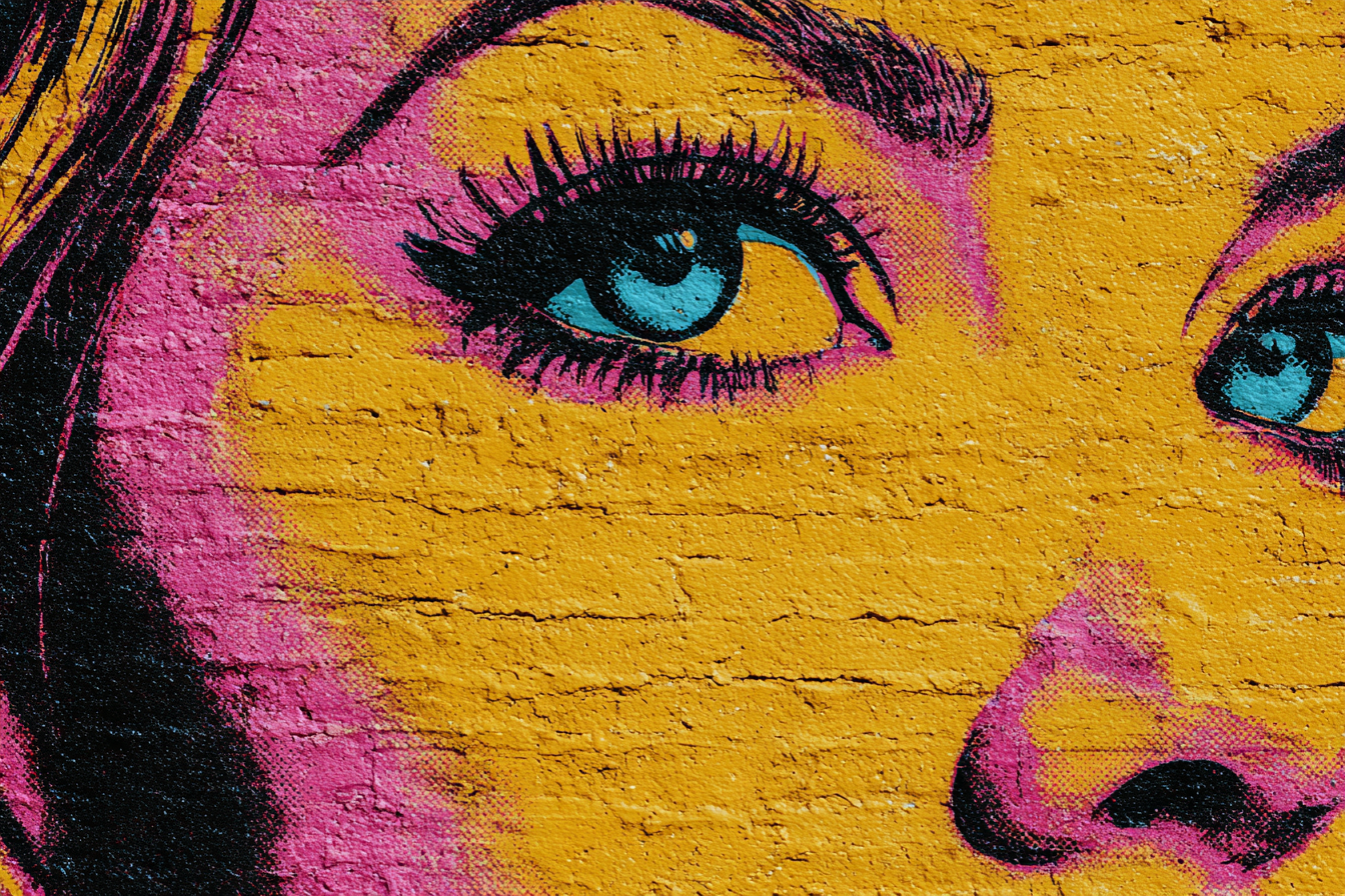 PopArt Nahaufnahme Mural Strassenkunst Stilisiertes Auge Und Gesicht Leuchtende Farben | Pop Art | Stilrichtungen