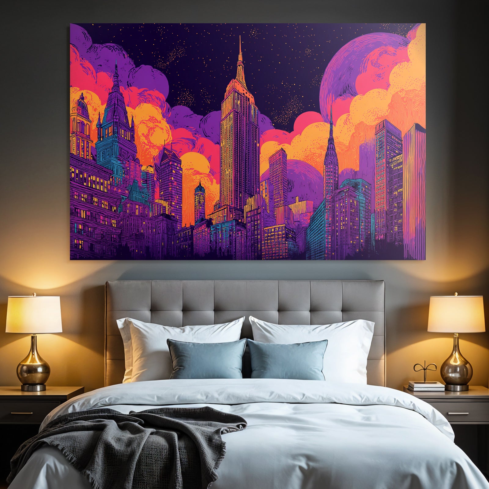 PopArt Stadtbild Wolkenkratzer Futuristische Traumlandschaft