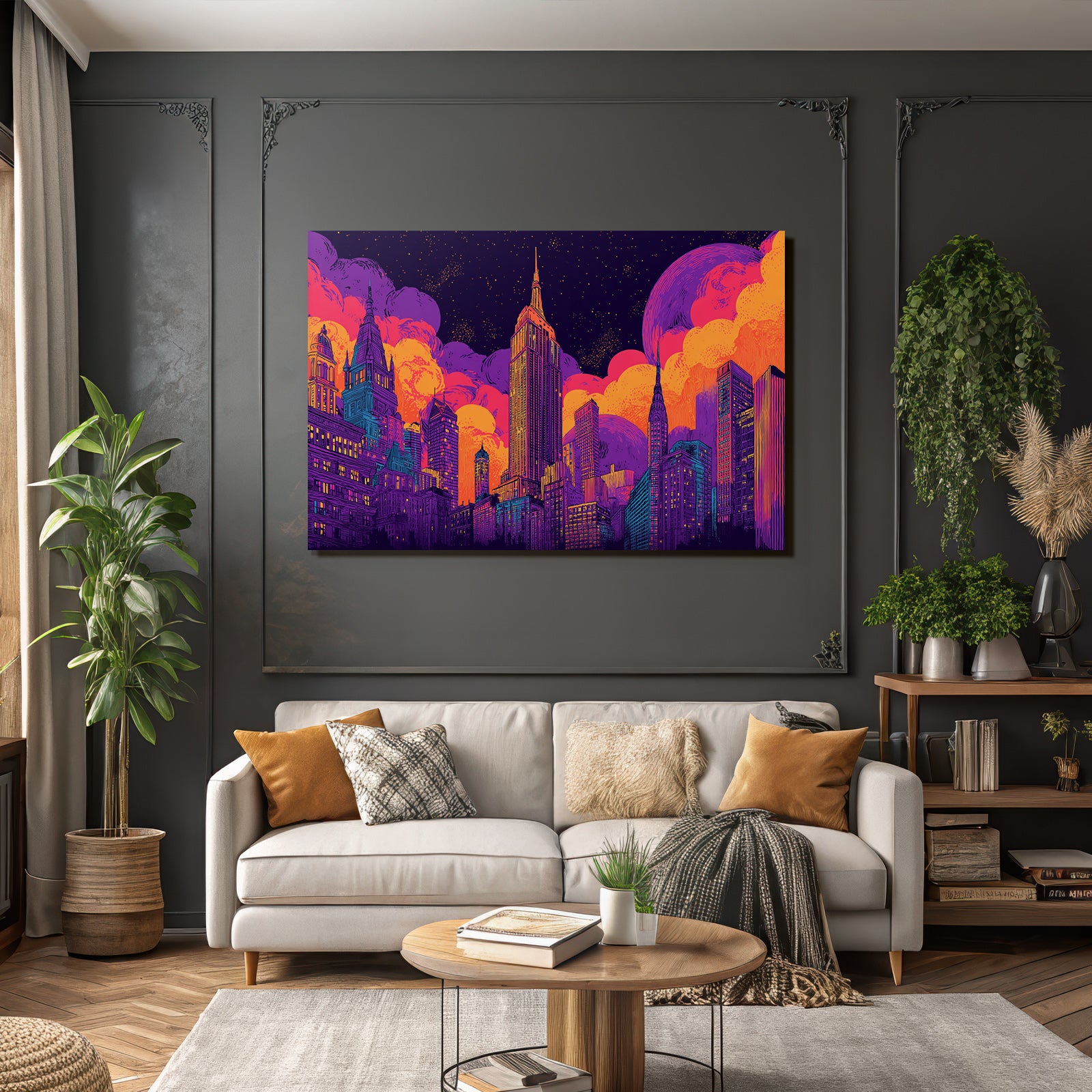 PopArt Stadtbild Wolkenkratzer Futuristische Traumlandschaft