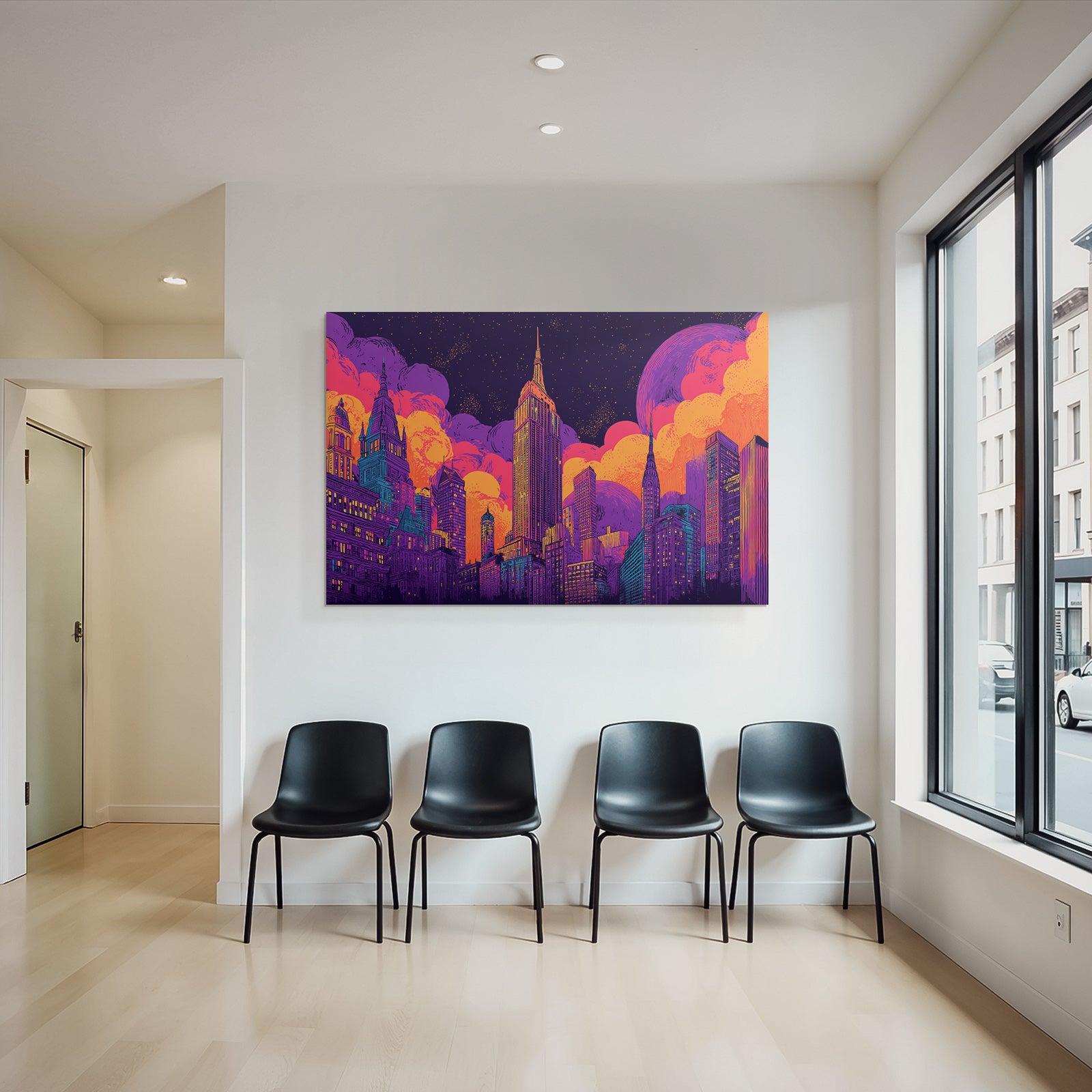 PopArt Stadtbild Wolkenkratzer Futuristische Traumlandschaft