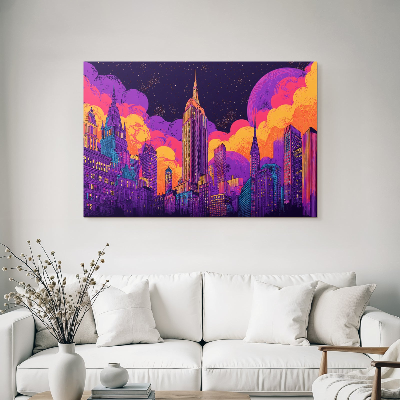 PopArt Stadtbild Wolkenkratzer Futuristische Traumlandschaft